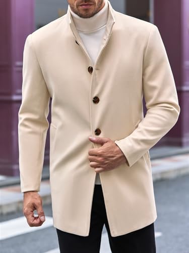 Image of Makkrom Mens Casual Overcoat Single Breasted Peacoat Business Topcoat