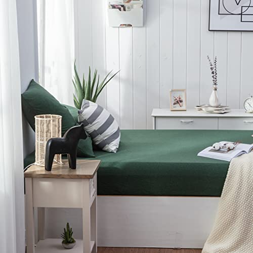 Lifetown Dark Green Fitted Sheet Deep Pocket, Jersey Knit Cotton Sheet Queen Fitted Sheet With 2 Pillowcases, Wrinkle And Shrinkage Resistant #TOP1