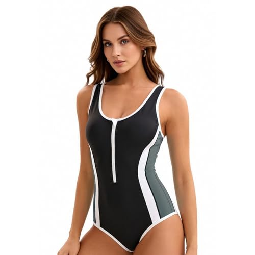 Aiihoo Erwachsener Damen Einteilige Schlauchlose Badeanzüge Ärmellos Surfanzug Badeanzug Farbblöcke Uv Schutzbadeanzug Für Schwimmen Surfen Schwarz Grau 3XL