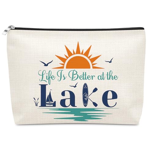 Sazuwu Lake Gifts for Women Makeup Bag Cosmetic Bags Best Friend Sister Daughter Travel Gift Travel Makeup Bags Organizer Funny Gifts for Lakes Lovers Lake House Gift Lakeside Holiday Accessories