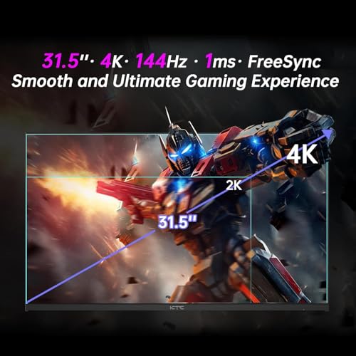 Image of KTC 32 Inch 4K Mini LED Monitor, Fast IPS, HDR1000 144Hz 1ms MPRT Gaming Monitor,Type-C 45W, HDMI /DP /USB,RGB Light, Swivel /Height /Pivot /Tilt Adjust, VESA, Computer Monitor for Gaming & Designer
