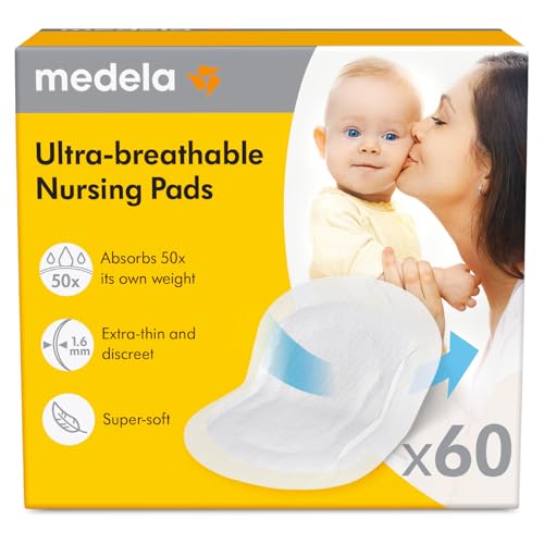 Medela Ultra-Breathable Nursing Pads, Highly Absorbent, Discreet Design for Comfortable Wear, Pack of 60