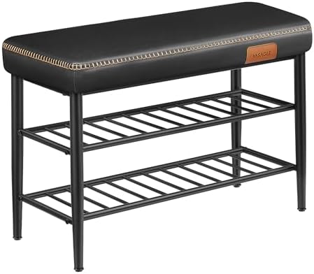 VASAGLE EKHO Kolekcja - Ławka na buty, Ławka do przechowywania, PU z przeszyciami, Nowoczesny styl z połowy stulecia, Obciążenie 135 kg, 30 x 80 x 50 cm, Atrament czarny LSB054B01