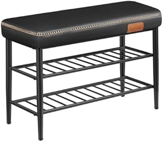 VASAGLE EKHO Kolekcja - Ławka na buty, Ławka do przechowywania, PU z przeszyciami, Nowoczesny styl z połowy stulecia, Obciążenie 135 kg, 30 x 80 x 50 cm, Atrament czarny LSB054B01