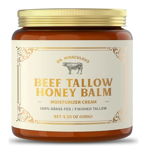 Dr. Miraculous 100% Grass-Fed Whipped Beef Tallow and Honey Balm for Skin, Moisturizer for Face & Body with Organic Beeswax & Organic Honey Balm, All Natural Formula, 4.23OZ (120G)
