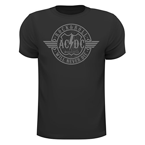 T-shirt AC/DC - RNR Will Never die unisexe en coton noir rock