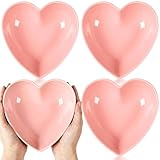 Reallnaive 4 Pcs 8 Inch Valentine's Day Heart Shaped Cereal Bowls Set, Pink Red Valentine Ceramic Deep Heart Shaped Plates, Valentine Bowls for Food Serving Dessert Soup, Salad Fruit Gift(Pink)