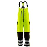 RefrigiWear Men's Hivis Insulated Softshell Bib Overalls - ANSI Class E High Visibility Lime with Reflective Tape Large