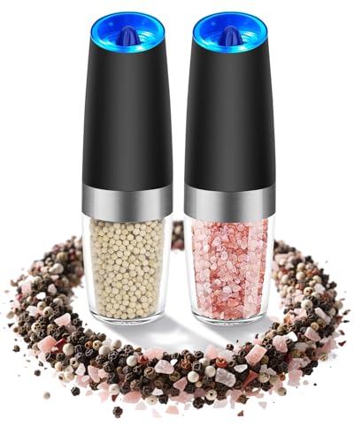 SWE Salz und Pfeffermühle Elektrisch Set mit Grinder Keramik, Automatische Elektrische Salz und Pfefferstreuer Salzmühle Salzstreuer Zuckerstreuer Gewürzmühle mit Kippsensor und LED Licht