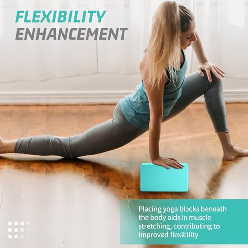 2024 Yoga Blocks 2 Pack, EVA Foam Yoga Block With 2 Resistance Bands, Supportive Latex-Free, Non-Slip Exercise Blocks, Yoga Block for Pilates, Meditation, Balance, Stretching (Teal) - Thumbnail 5