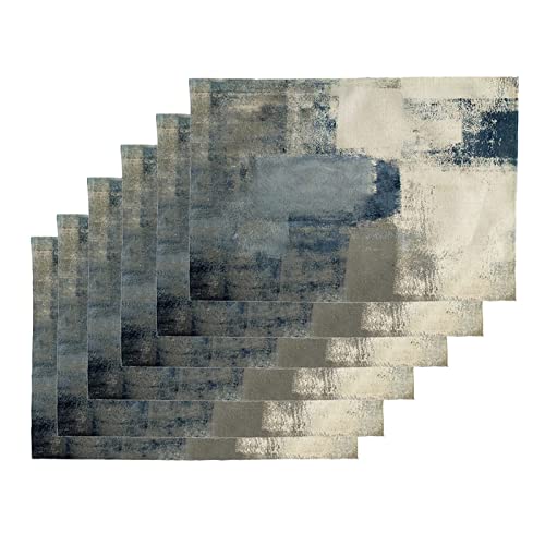 Willing Life Blue Modern Art Placemats Set Of 6 White And Grey Abstract Painting Artwork Linen Farmhouse Kitchen Dining Table Mats Non-Slip Washable For Home Cafe (12.6 Inchx16.5 Inch), White Grey #TOP1