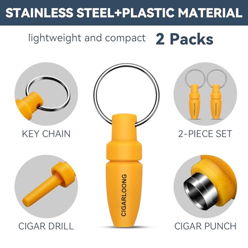Demcigar Cigar Punch, Sharp Cutter Punch with Key Chain, Mini Portable Cigar Opener Tool for 7 mm Drill,2 Pack (Black)