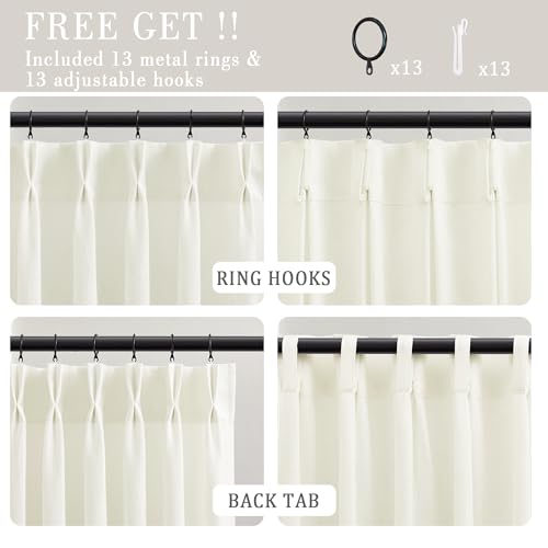 HUEVESSEL Cream Thick Linen Curtains Pinch Pleated 84 Inches Long for Living Room Bedroom with Rings Back Tab Semi Sheer Ivory Curtains 84 Inch Length 2 Panels Set Light Filtering Farmhouse Drapes — view 3