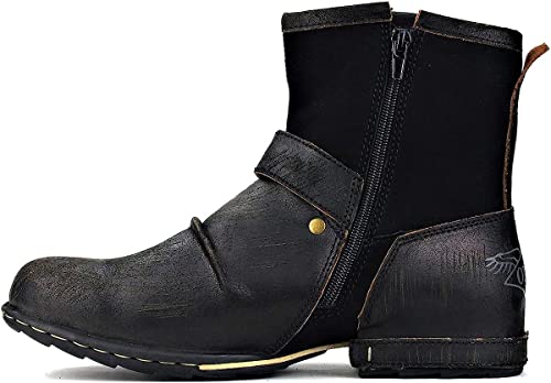 Osstone Moto Boots For Men Fashion Zipper-Up Leather Chukka Boots Casual Shoes Retro Style 5008-1-D2-9.5 Black #TOP10