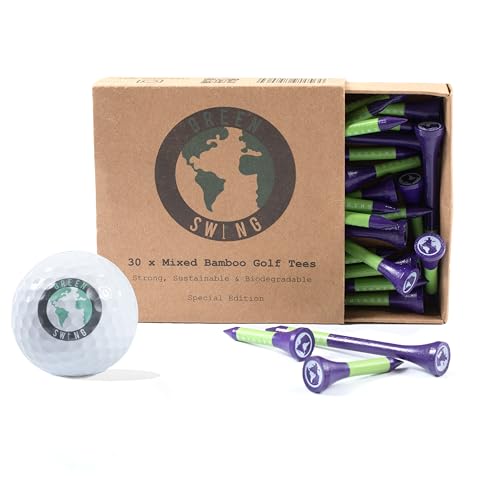 Green Swing Special Edition 70mm & 38mm Bamboo Golf Tees | Strong Sustainable Biodegradable | 30pcs (Purple)