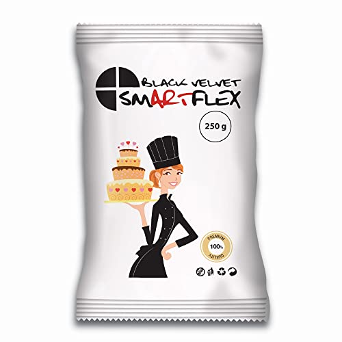 Smartflex Fondant Negro Velvet 250g – Pasta de Azúcar con Delicioso Sabor a Vainilla, No se Rompe, Agrieta ni Se Pegue, Apta para Vegetarianos y Veganos – 250g