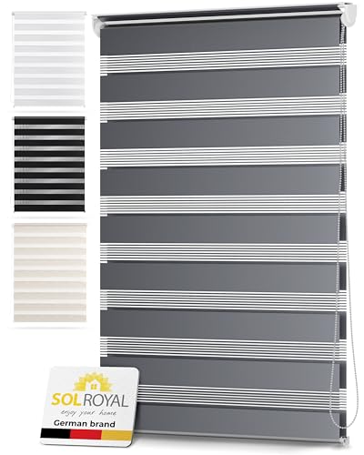 Sol Royal Zebra Blind 110x150cm SolDecor DL2 – Beaded Chain Double Blind – No Drill Day & Night Window Blind - Temporary Roller Blind – Grey