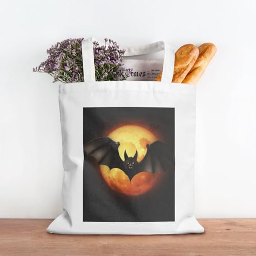 Halloween Bat Large Canvas Tote Bag Cute Travel Shoulder Bag Reusable Washable Shopping Grocery Bags For Women Men3