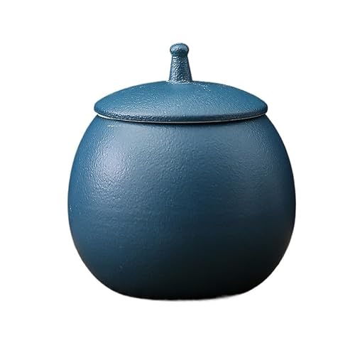 ENGENDER Tea Storage Jar Ceramic Tea Cans Empty Small Sealed Household Black Longjing Desktop Storage(Blue)
