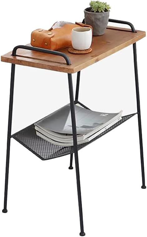 Side Table/End Table,Living Room Office Coffee Table with Handrails |Nordic Sofa Storage Shelf | Creative Small Corner Table |2-Layer，Metal Frame