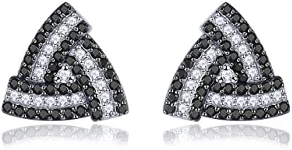 ZhenCai Natural Black Spinel Stud Earrings for Women Girls Sterling Silver 925 Setting Gemstone Shining Cubic Zirconia Studs Earring Rhodium Plated Elegant Style Fine Jewelry for Birthday (Black)