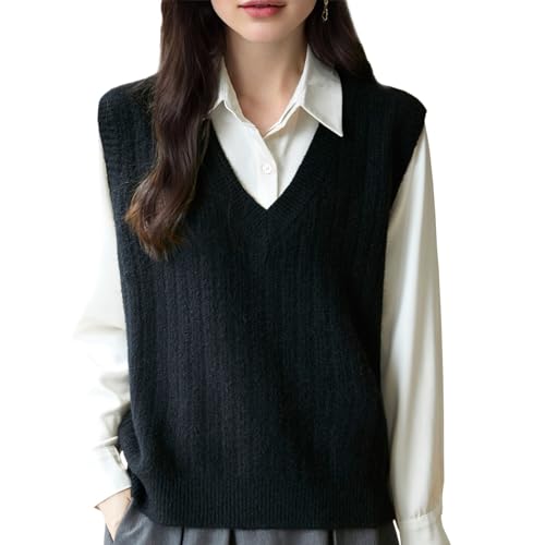 Image of Blostirno Women's Sweater Vest V Neck Sleeveless Solid Trendy Ribbed Knit Pullover Sweaters Crochet Flower Tank Tops
