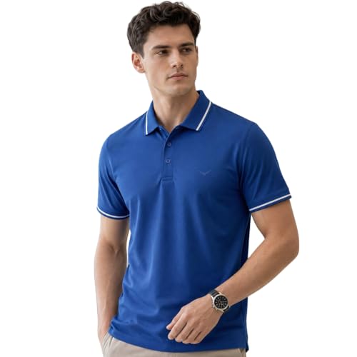 Image of NOBERO Men's Travel Polo T-Shirt | Premium Cotton Stretch Fabric | Anti-Odor & Water-Repellent | UPF 50+ Sun Protection | Regular Fit Polo Collar Casual Wear