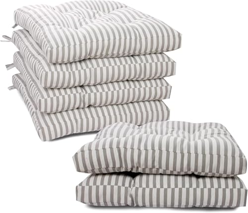 Viste tu hogar Pack 6 Cojines para Silla, 40x40x5 CM, Efecto Tridimensional, Relleno de 100% Poliéster, Ideal para Comedor, Terraza, Salón y Restaurante, Color Raya Gris, Fabricado en España