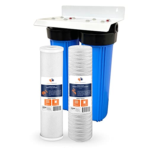 Aquaboon 20 x 4.5 2-Stage Whole House Water Filter System (1Port)+ Bracket+ String Wound and Carbon 5 Micron | Certified According to NSF