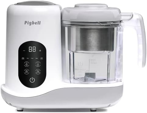 Pigbell Baby Food Maker & Steamer All in 1 Processor for Toddlers-Steam, Blend, Chop, Sterilizer, Puree, Warm Milk, 8 Oz Stirring Cup, Timer, Auto Shut-Off, 120V, Homemade Food, white, Small, 35 Oz
