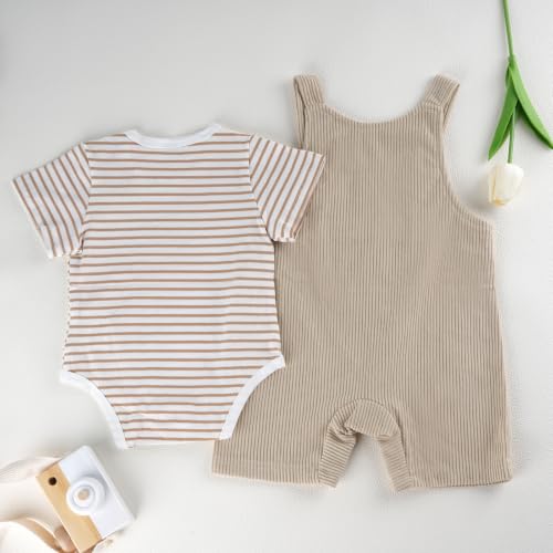JiuBreeze Baby Boy Clothes Summer Short Sleeve Onesie & Overalls Set (6-9M) — view 2