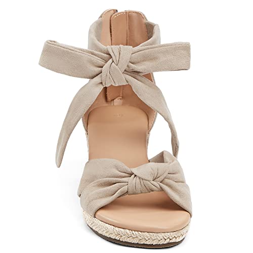 Laicigo Womens Espadrilles Wedge Sandals Back Zipper Closure Open Toe Platform Ankle Strap Summer Dress Shoes With Bow Decoration #TOP3