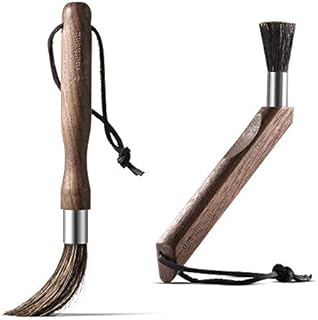 Soulhand Professional Coffee Brush Cleaning Brush Set (Straight + Curved) No Falling Out Bristles Natural Walnut Wood Espresso Machine Grinder Cleaner Coffee Tool for Barista Home Kitchen