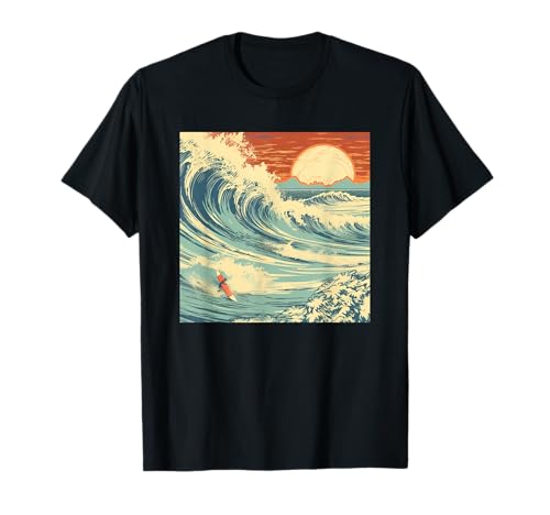 Vintage Retro Sunset Surfer Surfing Wave Hawaiano Surf Art Camiseta