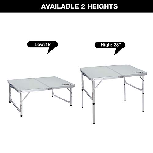 Redcamp Aluminum Camping Table 3 Foot, Portable Folding Table Adjustable Height Lightweight For Picnic Beach Outdoor Indoor, White 36 X 24 Inch #TOP3