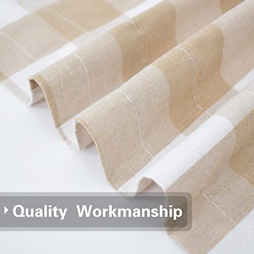 Upopo 2 Pieces Valences Buffalo Check Kitchen Tier Curtains Classic Plaid Gingham Farmhouse Window Curtain Valance Living Room Bedroom Rod Pocket Beige & White 56"X 16" #TOP4