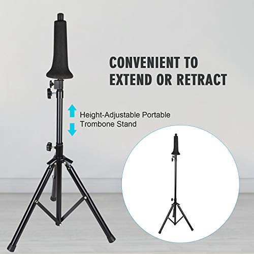 Trombone Stand Portable with Cushioned Bell Mount, Black Finish