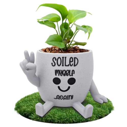 Funny Face Indoor Head Planter Pot, 3D Printed, Unique Small Succulent Flower Pot, Cute Cactus Planter, Indoor Home Decor, Office Desk Plant Pot, Novelty Gardening Gift Set