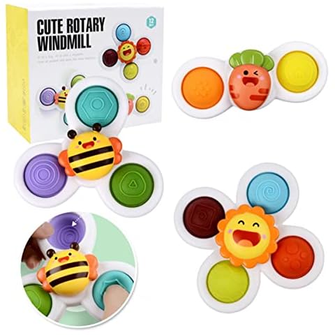 3Pcs Suction Cup Spinner Toys, Baby Suction Cup Spinning Top Toys, Spinning Top Sensory Toys with Rotating Suction Cup, Baby Bath Toy, Safe Interesting Table Sucker Gameplay Early Baby Toys & Gifts Cover