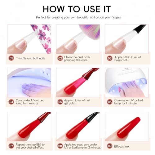 PEACECOLOR Gel Nagellack UV Set mit UV Lampe 44 PCS,22 Farben Gelnägel Kit,4 Stück Base Top Coat,Rosa Rot Lila Gelnägel Starterset Gel Nägel Selber Set Geschenk für Frauen