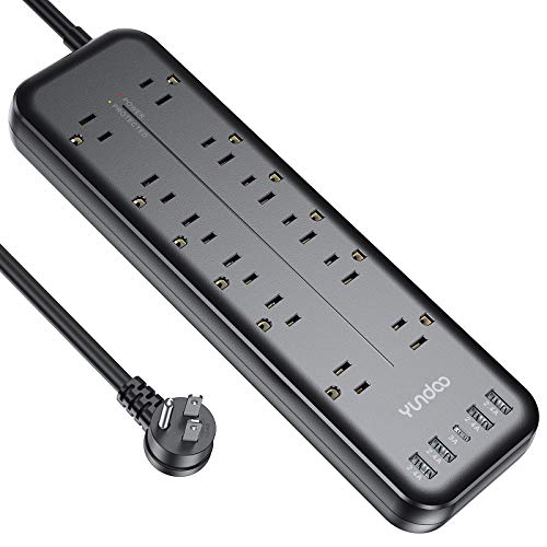 Power Strip Surge Protector - Power Strip with 12 AC Outlets, 4 USB-A Ports & 1 Type-C Port, 6FT Extension Cord, Overload Protection, Surge Protection, Lightning Protection, Short Circuit Protection.