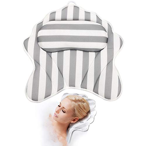 Jucoan 3D Mesh Bath Pillow, Ergonomic Bathtub Spa Pillow with 6 Powerful Suction Cup for Head, Back, Shoulder and Neck Support, Fits All Bathtub, Hot Tub and Home Spa