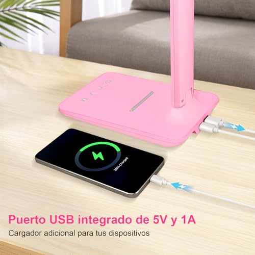 Miniatura 3 de Joyshie Lámpara Led Escritorio, Flexo De Escritorio Con Luz Nocturna, Lampara De Escritorio Con Control Táctil, Puerto De Carga Usb, 5 Niveles De Luminosidad 5 Modos Rosa Tercera Generación