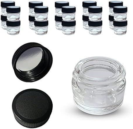 100-Pack 5ml Thick Glass Containers with Black Airtight Lids & Reflective Foam Liner - Jars for Oil, Lip Balm, Wax, Cosmetics, Makeup, Concentrate