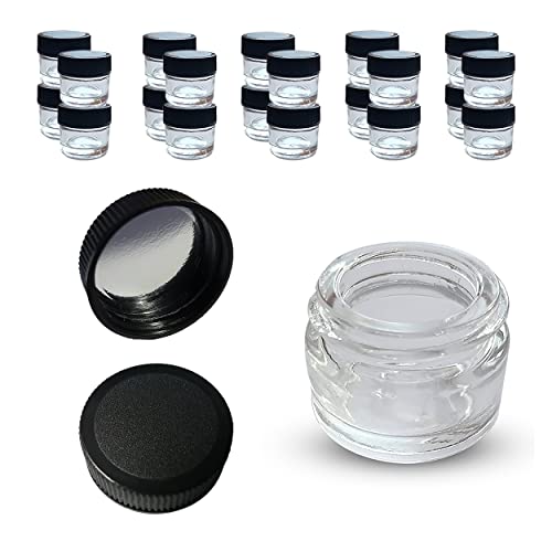 100-Pack 5ml Thick Glass Containers with Black Airtight Lids & Reflective Foam Liner - Jars for Oil, Lip Balm, Wax, Cosmetics, Makeup, Concentrate