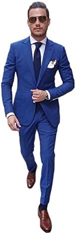 AK Beauty Men's 2 Piece Wedding Groom Suit Formal Business Suit (Jacket+Pants) (38'' Chest/32'' Waist, Royal Blue)