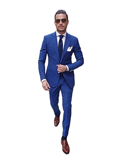 AK Beauty Men's 2 Piece Wedding Groom Suit Formal Business Suit (Jacket+Pants) (38'' Chest/32'' Waist, Royal Blue)