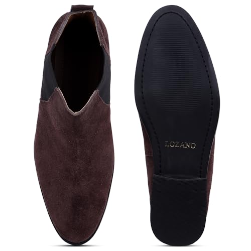 Image of LOZANO Suede Leather Chelsea Boots for Men | High Ankle Boots, Soft Cushioned Insole, Slip-Resistance, Arch Support & Shock Absorption