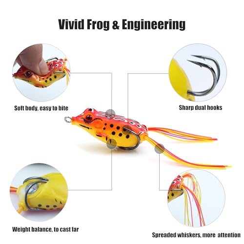 ππ«ππ¨π₯ππππππ¦ 5pcs Fishing Lures Frogs Lure Frog Baits Ray Frog Topwater luresFishing baits for Basslure Pike Snakehead Musky Weedless Freshwater Soft Lure with Tackle Box