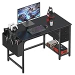 Lufeiya Computer Desk with Fabric Drawers, 40 Inch Reversible Gaming Desk for Small Space Home Office, Modern Simple Study Writing Table PC Desks for Bedroom, Black
